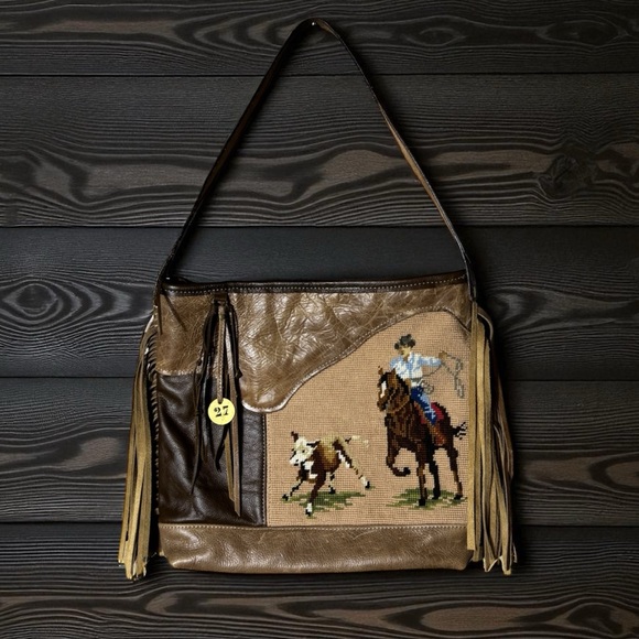 Handbags - Custom Made Leather‎ Needle Point Western Purse Horse Rodeo Southwestern New